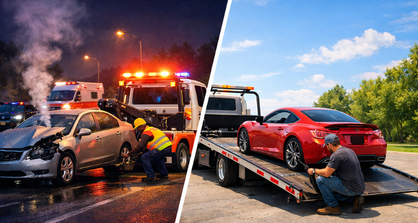 Emergency Towing vs. Regular Towing service truck assisting a vehicle